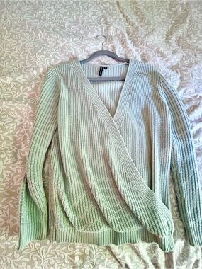 Moon & Madison Mint Ribbed Wrap V-Neck Sweater